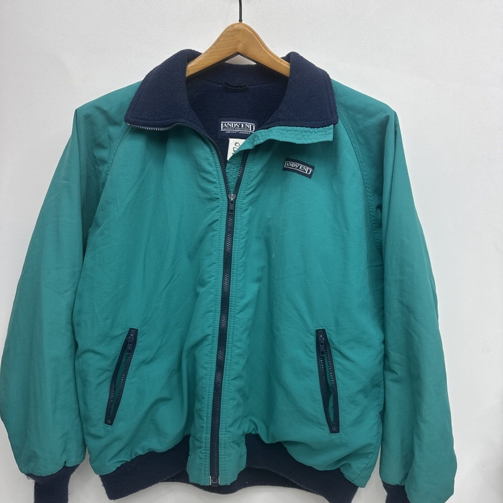 VTG Lands End Mens Squall Coat Wind Breaker Jacket Insulated  Teal Men's Large